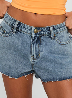 Tilted Denim Mini Short Mid Wash