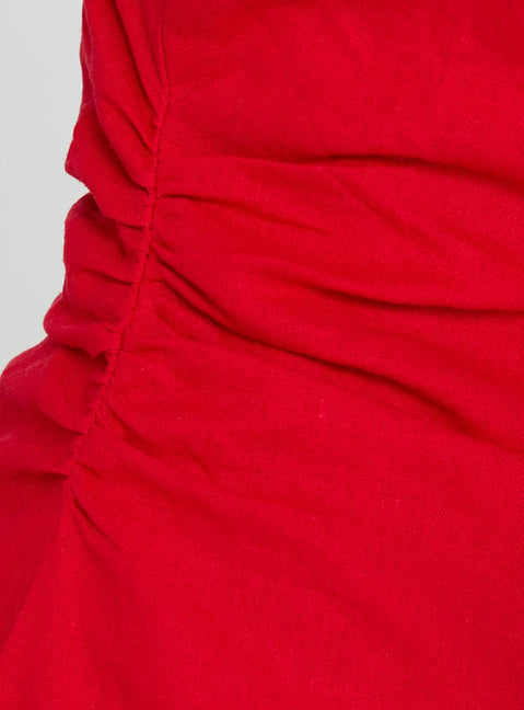 Veara Linen Low Back Tie Detail Romper Red