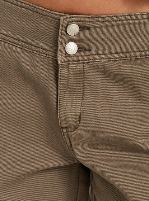 Kellenna Cargohose mit geradem Bein, niedrigem Bund, Taupe