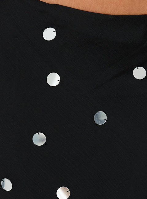 product Princess Polly Kessiah Sequin Midi Skirt Black Midi Skirts 