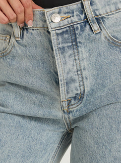 Fawcett High Rise Straight Leg Jeans hellblaue Waschung