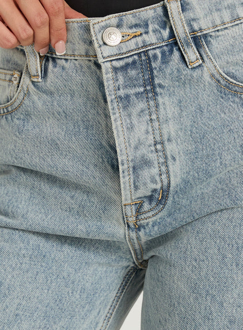 Fawcett High Rise Straight Leg Jeans hellblaue Waschung