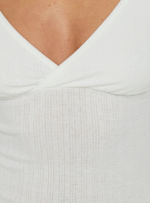 Mossie Crossover Pointelle Top White
