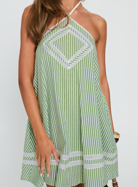 River Rose Anglais Swing Mini Dress Green Stripe