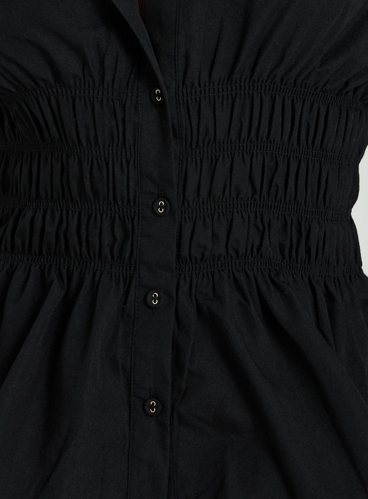 As You Are Shirred Button Up Top Black