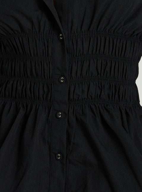 As You Are Shirred Button Up Top Black