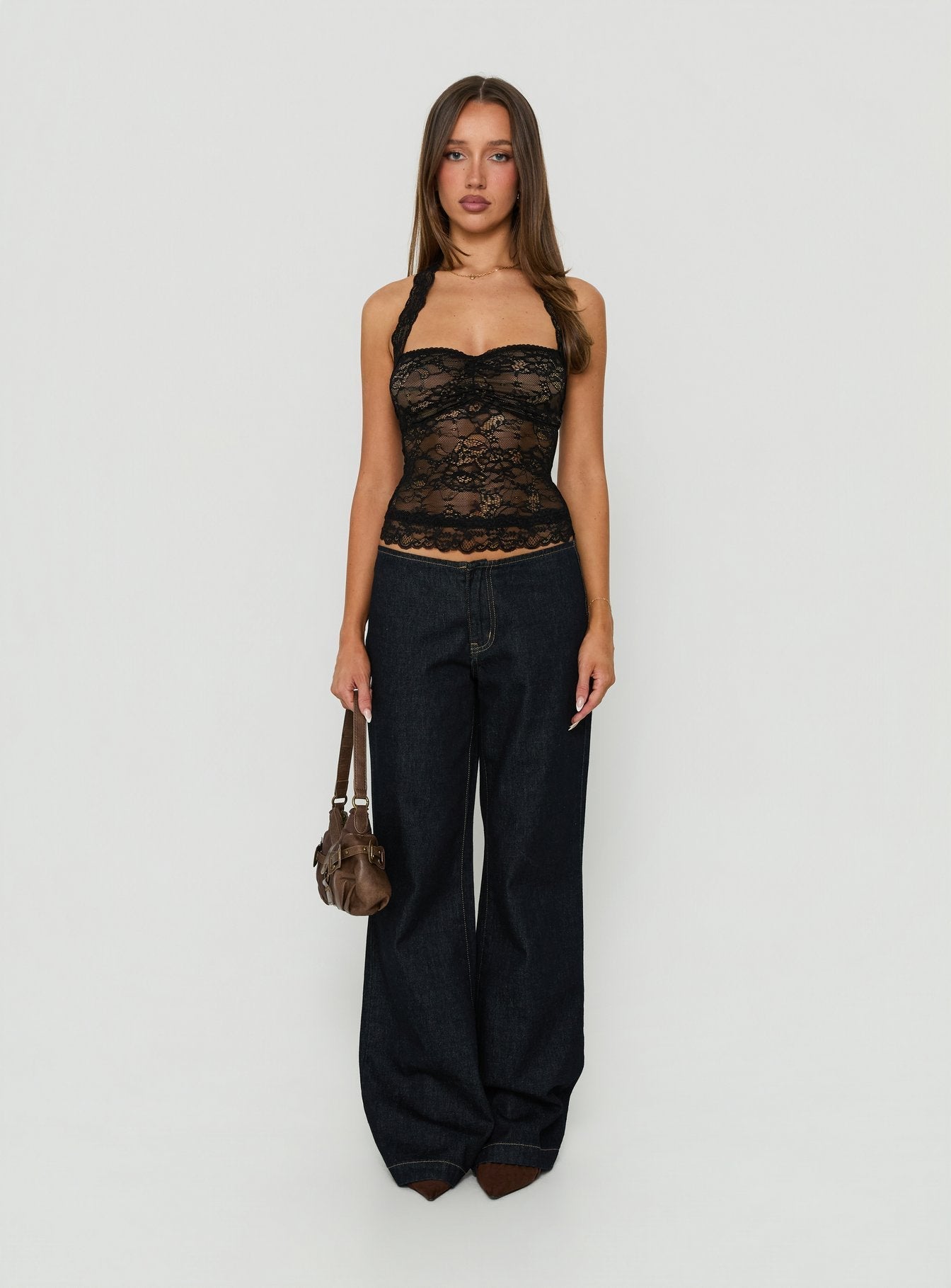 Fantasize Lace Halter Top Black