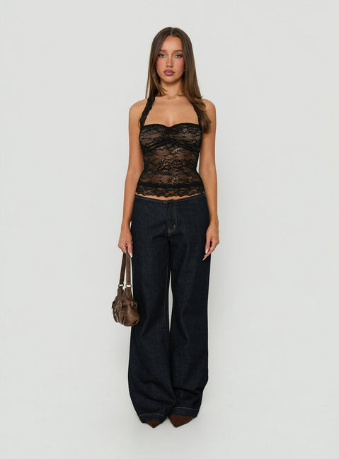 Fantasize Lace Halter Top Black