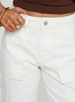 side view of model wearing Princess Polly Chad Cargo Jeans White Denim High Waisted 