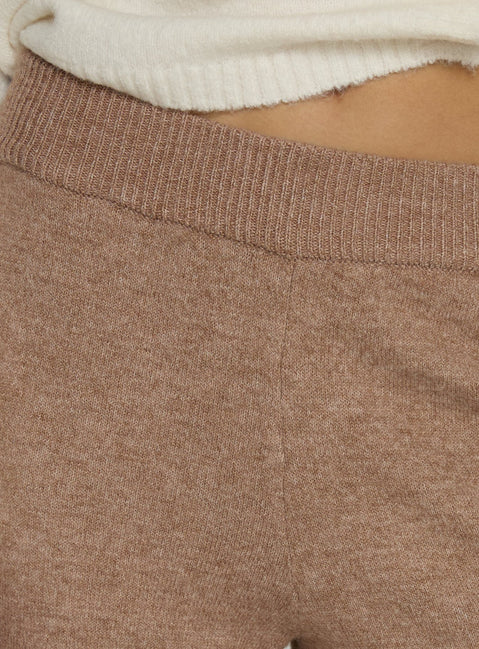 back view of model wearing Princess Polly Bekki Wide Leg Knit Pant Mocha High Rise Pants 