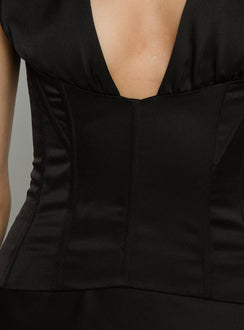 In A Trance Halter Corset Maxi Dress Black