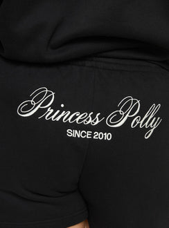 product Princess Polly Princess Polly Track Shorts Cursive Text Black Sand Curve High Waisted Shorts 