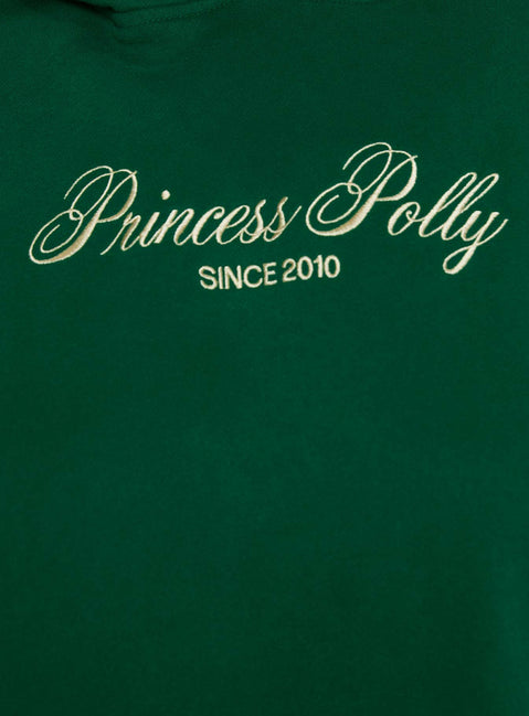product Princess Polly Princess Polly Hooded Sweatshirt Script Green / Ivory Curve 