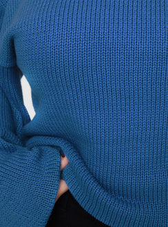 Harmony Balloon Sleeve Knit Sweater Blue Curve