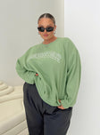 Princess Polly Crew Neck Sweatshirt Collegiate Text Green Curve Princess Polly  regular 