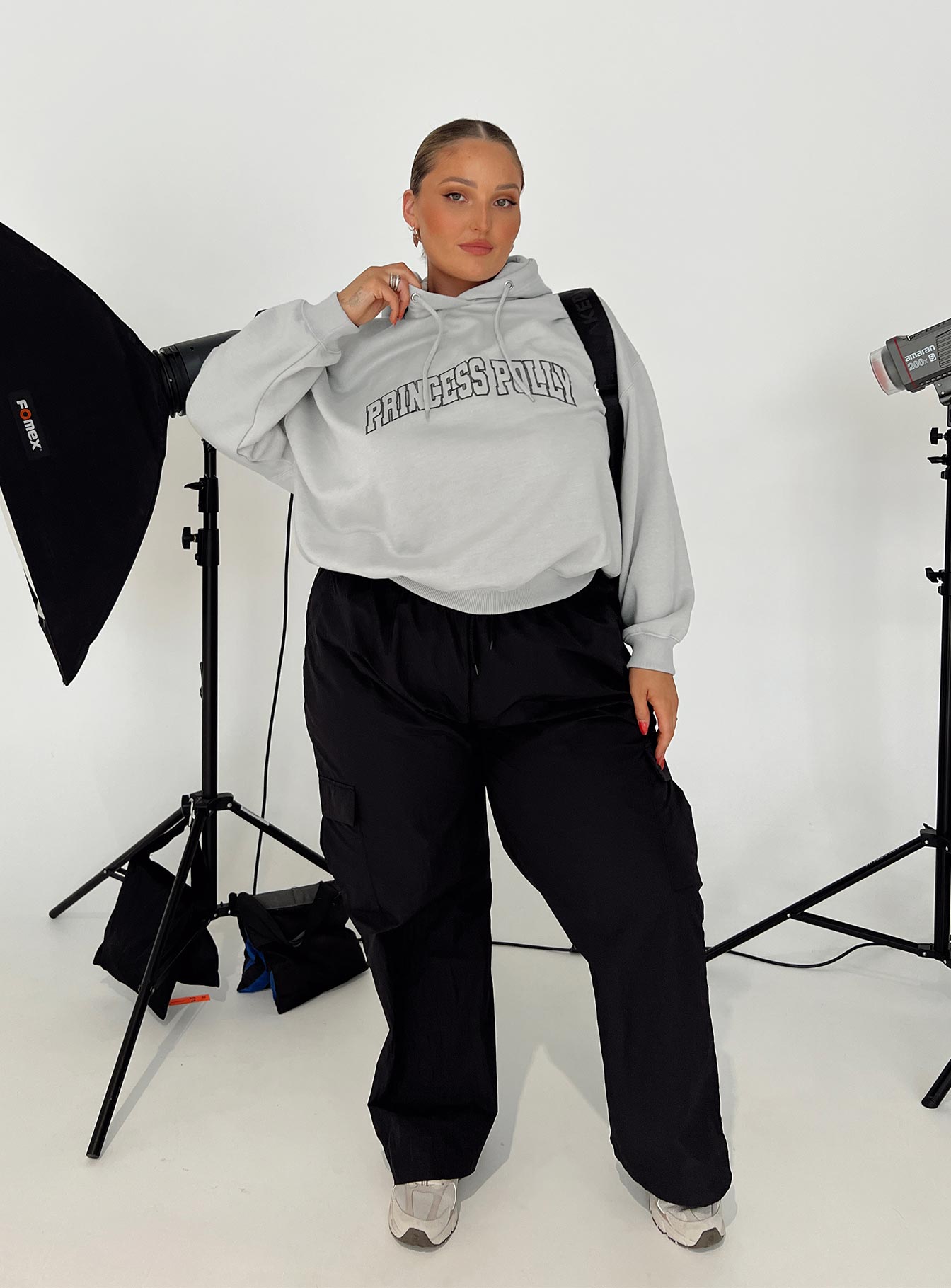 Princess Polly Hooded Sweatshirt Collegiate Text Grey / Green Curve Princess Polly  regular 