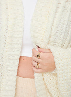 back view of model wearing Princess Polly Abner Cable Cardigan Cream Curve 