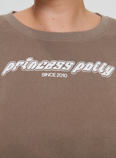 product Princess Polly Princess Polly Crew Neck Sweatshirt Stripe Taupe / White Curve 