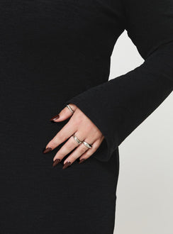 back view of model wearing Princess Polly Korey Off The Shoulder Maxi Dress Black Curve Straight Neck 