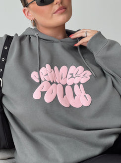 Princess Polly Hooded Sweatshirt Bubble Text Charcoal / Light Pink Curve Princess Polly  regular 