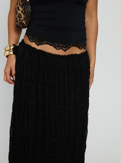 back view of model wearing Princess Polly Estefania Maxi Skirt Black Maxi 
