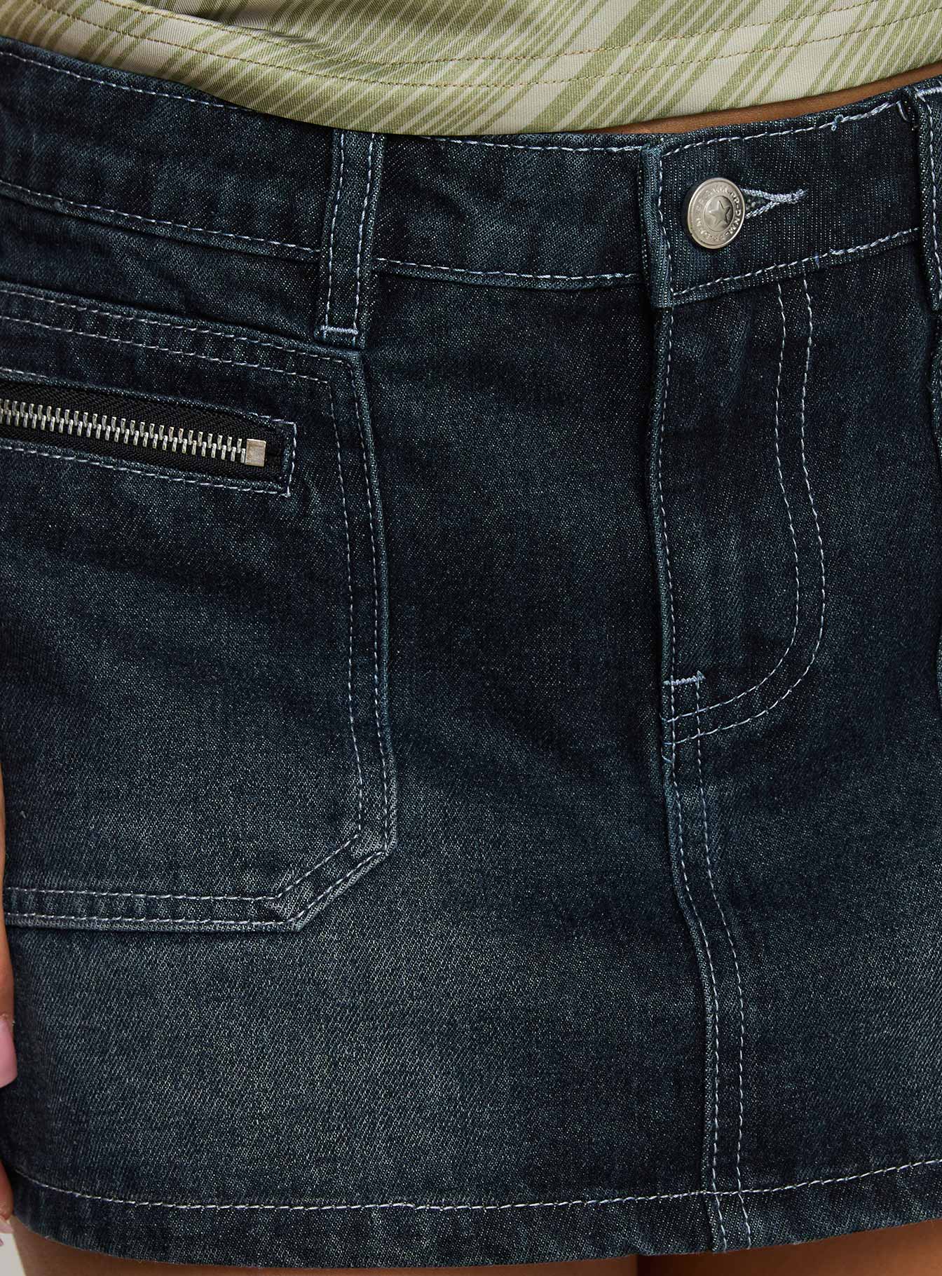 product Princess Polly Lafina Zip Mini Skort Dark Wash Denim High Waisted Shorts 