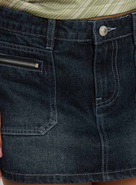 product Princess Polly Lafina Zip Mini Skort Dark Wash Denim High Waisted Shorts 