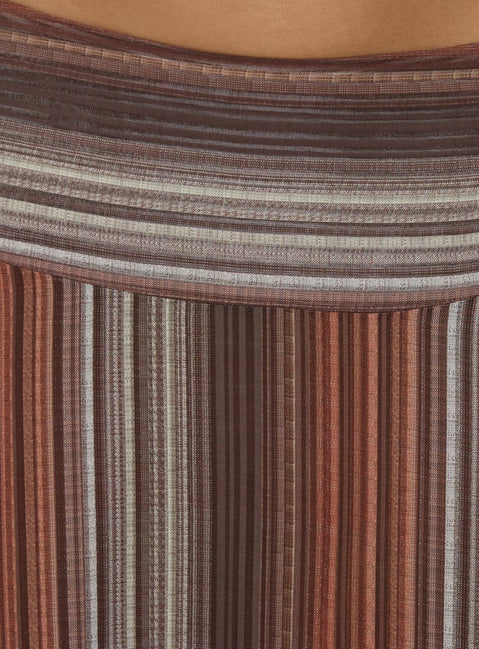 Displaying the Massino Asymmetrical Midi Skirt Multi Stripe womens-skirts featuring midi length with relaxed fit Princess Polly
