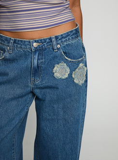product Princess Polly A Keeper Flower Patch Jeans Mid Blue Low Rise Jeans 