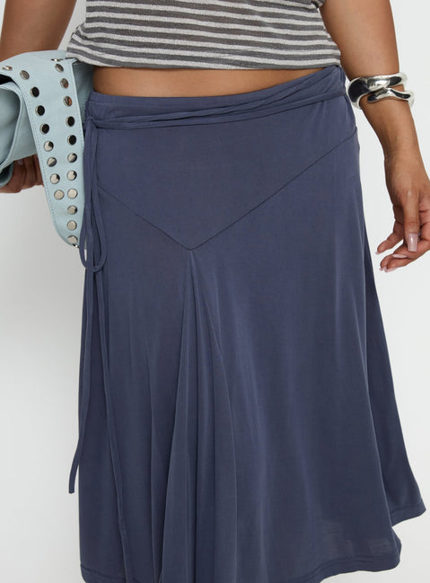 Joaney Tie Side Jersey Midi Skirt Slate
