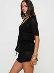 Black Matching set Knit material, v neckline, button fastening, elasticated waistband, scalloped hem