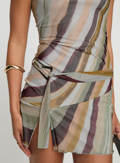 back view of model wearing Princess Polly Kevsra Mini Dress Multi Straight Neck 