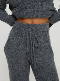 front view of model wearing Princess Polly Abrams Rib Knit Pants Charcoal Marle High Waisted Pants 