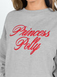 Princess Polly Crew Neck Sweatshirt Cursive Text Grey Marle / Red Princess Polly  regular 