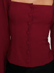 product Princess Polly Gaskin Long Sleeve Top Burgundy Full Sleeves Square Neck 