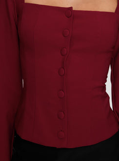 product Princess Polly Gaskin Long Sleeve Top Burgundy Full Sleeves Square Neck 