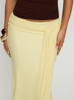   front view of model wearing Princess Polly Caviar Tie Maxi Skirt Lemon 