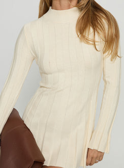 Carlee Rib Long Sleeve Mini Dress Cream