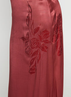 back view of model wearing Princess Polly Catch You Up Beaded Maxi Dress Red Scoop Neck 