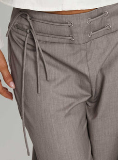 back view of model wearing Princess Polly Just Have Fun Wide Leg Pant Grey High Waisted Pants 