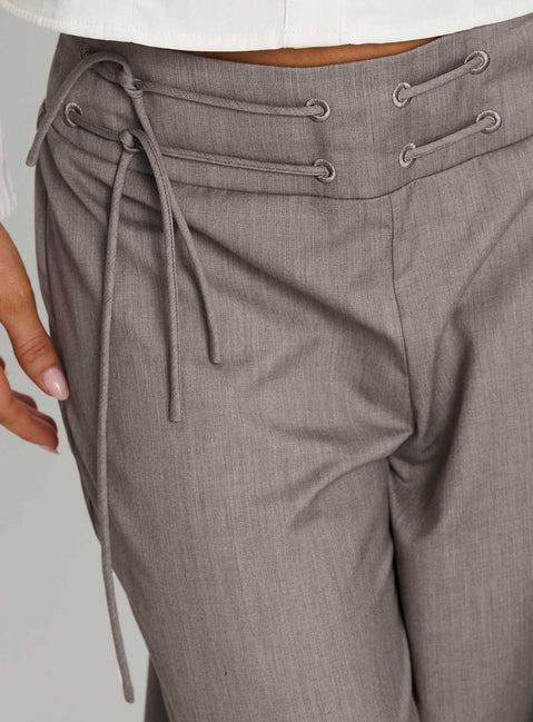 back view of model wearing Princess Polly Just Have Fun Wide Leg Pant Grey High Waisted Pants 