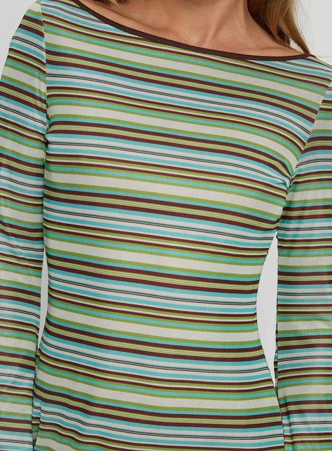 Lukea Long Sleeve Mini Dress Green Stripe