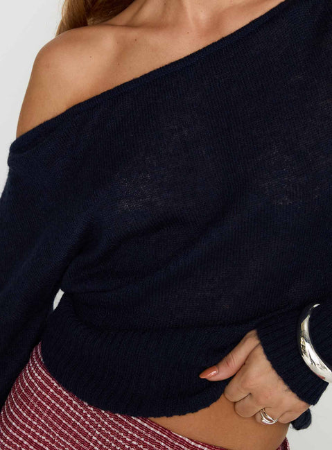 back view of model wearing Princess Polly Suena Jumper Navy Long 