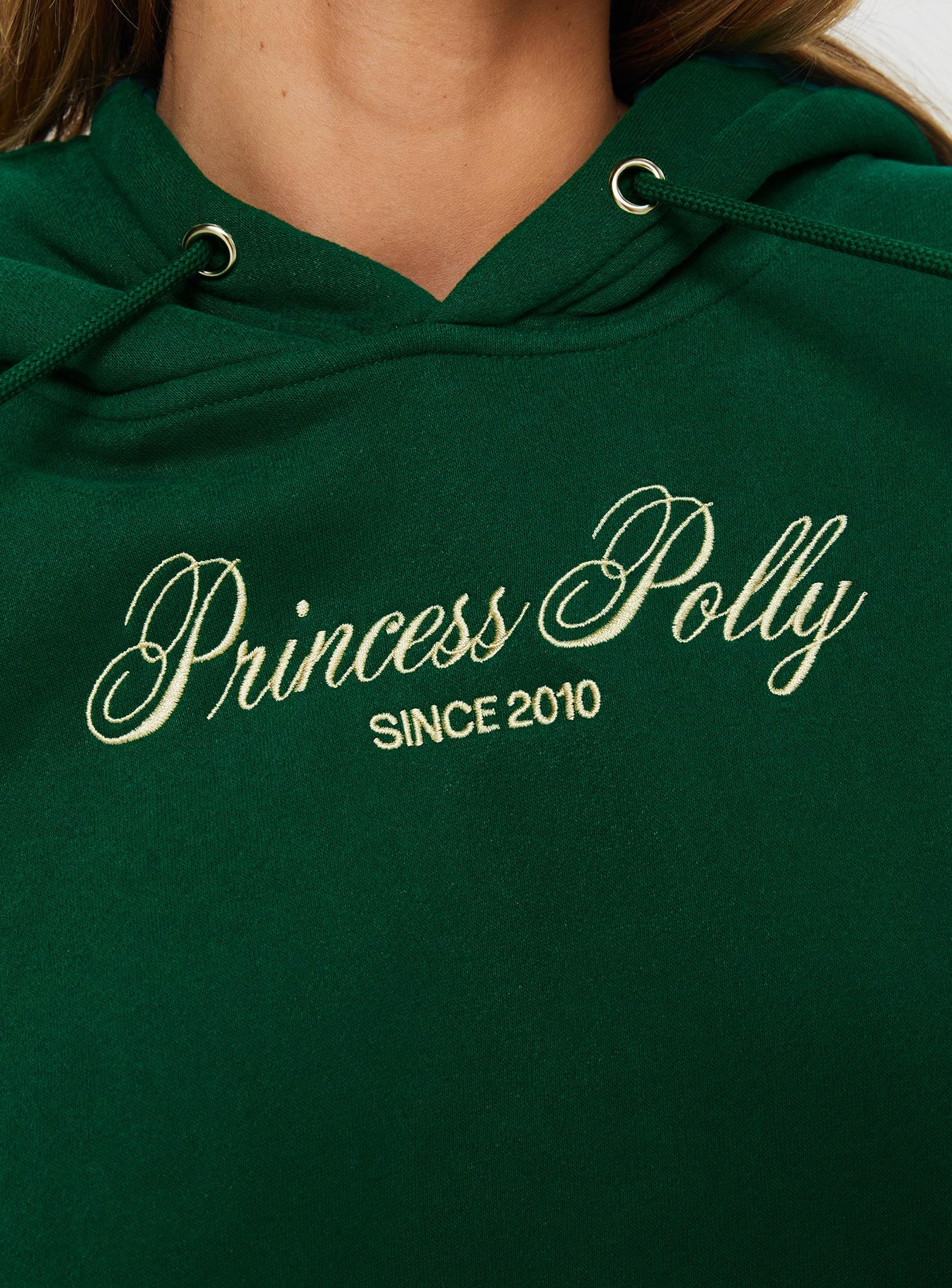 Princess Polly Hooded Sweatshirt Script Green / Ivory Princess Polly  regular 