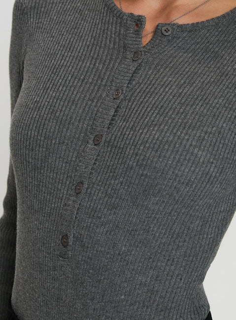 back view of model wearing Princess Polly Kerra Long Sleeve Bodysuit Charcoal Full Sleeves 