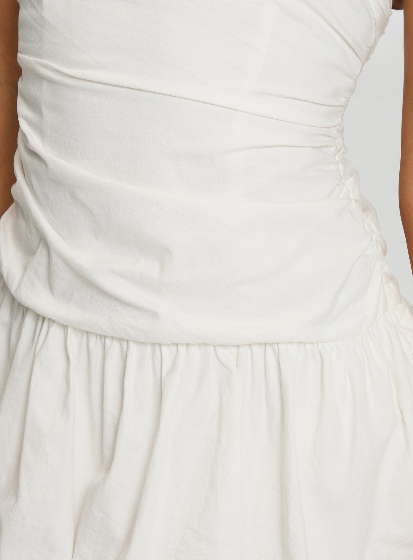 back view of model wearing Princess Polly Scene Stealer Bubble Hem Mini Dress White Square Neck 