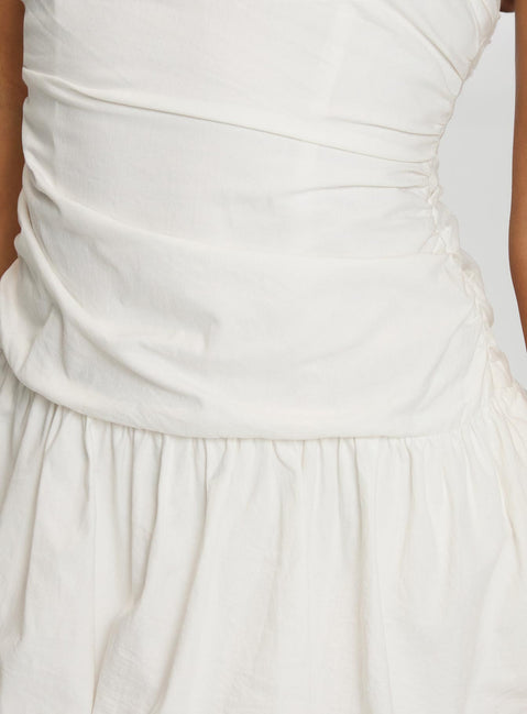 back view of model wearing Princess Polly Scene Stealer Bubble Hem Mini Dress White Square Neck 