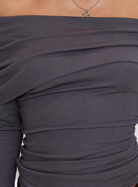 product Princess Polly Erving Long Sleeve Off Shoulder Top Slate Full Sleeves straight 