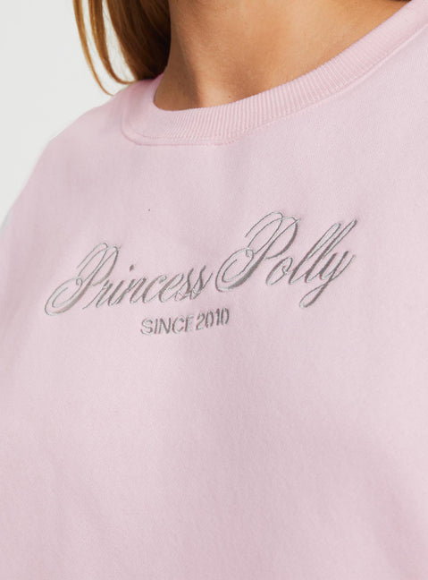 product Princess Polly Princess Polly Crew Neck Sweatshirt Script Baby Pink / Grey 