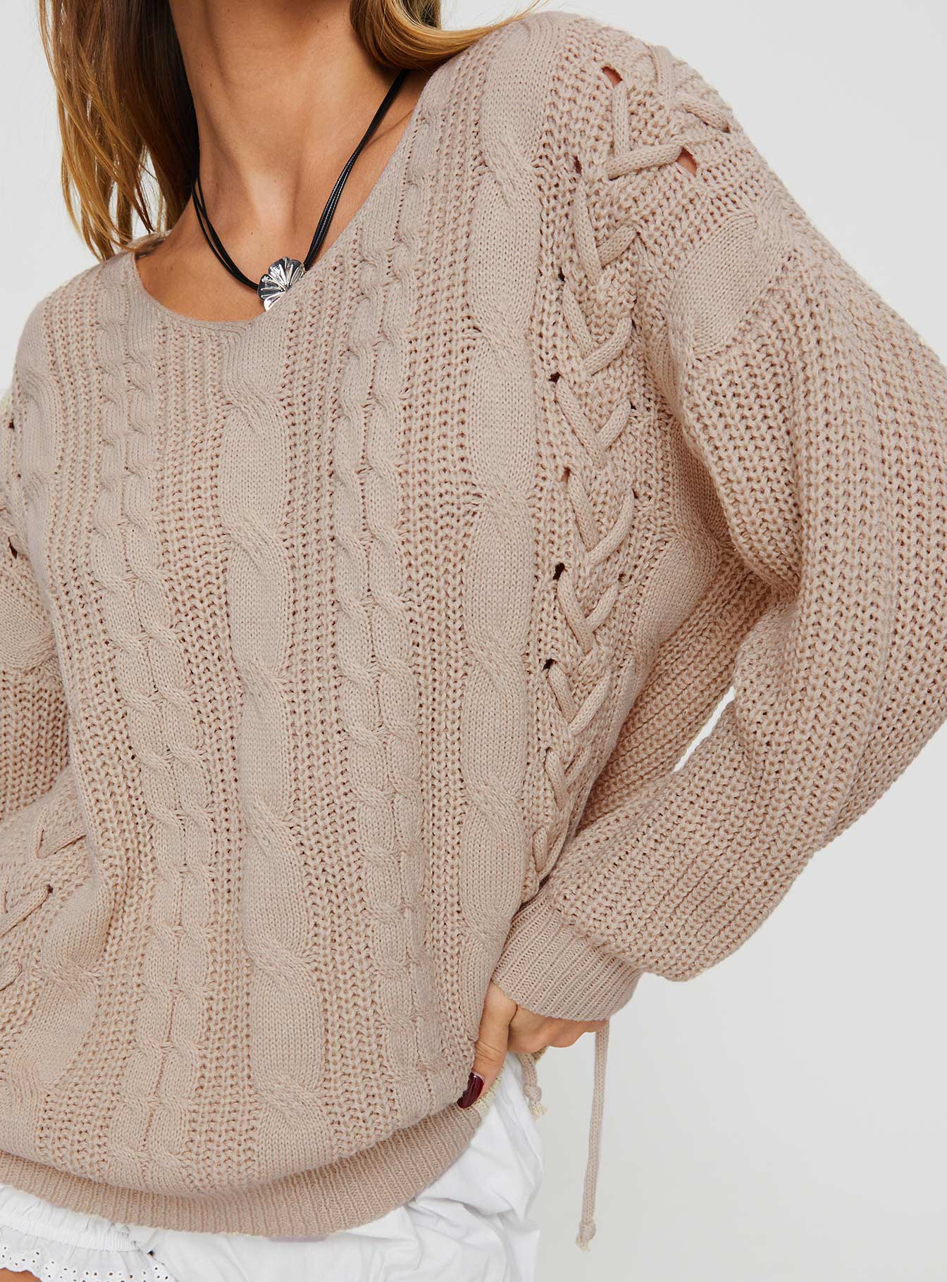 Lack Of Love Cable Knit Sweater Beige Princess Polly  regular 